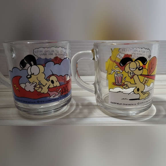 Set Of 2 Vtg Garfield Coffee Cup Tea Mug Clear Glass Odie McDonalds 78 Jim Davis - Picture 2 of 5